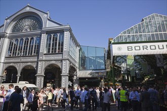 England, London, Borough Market Londons oldest fresh fruit and vegetable market people outside the