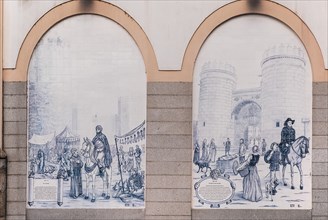 Spain, Extremadura, Badajoz, Tiled arches on building in Paseo de San Francisco showing Alcazaba