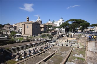 Italy, Lazio, Rome, View over the ruins of the Roman Forum from Via Fori del Imperial. 
Photo