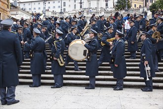 Italy, Lazio, Rome, Military Brass band playing on the Spanish Steps during Sunday. 
Photo Stephen