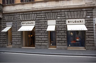 Italy, Lazio, Rome, Via del Condotti Exterior of the Bulgari Handbag shop. . 
Photo Stephen