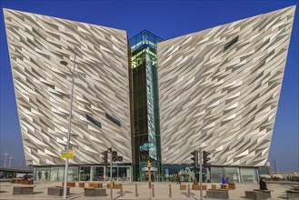 Ireland, North, Belfast, Titanic Quarter  Titanic Belfast Visitor Experience  Head on view of the building.