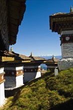 Bhutan, Dochu La, Chortens to commemorate victory of the 4th King in battle near Thimphu. 
Photo