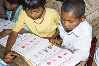 Bangladesh, Chittagong Division, Bandarban, Primary school classroom demonstrating child-centred