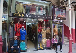 Turkey, Istanbul, Fatih, Sultanahmet, Kapalicarsi, Exterior of Ferrucci's leather garmets shop in
