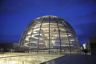 Germany, Berlin, Reichstag Dome at night.