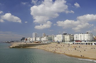 England, East Sussex, Brighton, View back to the beach from the Pier.