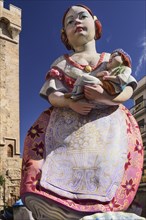 Spain, Valencia Province, Valencia, Las Fallas festival, Papier Mache figure at Torres de Quart.