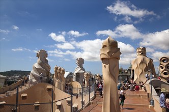 Spain, Catalonia, Barcelona, La Pedrera or Casa Mila on Passeig de Gracia  designed by Antoni Gaudi.