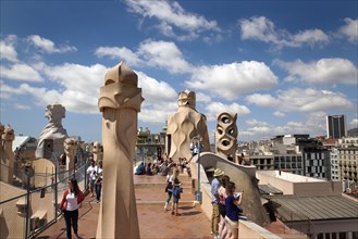 Spain, Catalonia, Barcelona, La Pedrera or Casa Mila on Passeig de Gracia, designed by Antoni Gaudi
