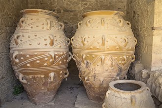 Greece, Crete, Knossos, Pithoi, large storage jars, in The Magazines of The Giants, Knossos Palace.