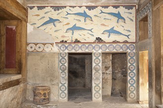 Greece, Crete, Knossos, Dolphin fresco in the Queen's Megaron, Knossos Palace. 
Photo Mel