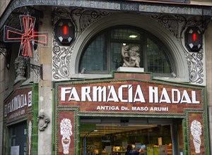 Spain, Catalonia, Barcelona, The Art Nouveau Farmacia Nadal pharmacy.