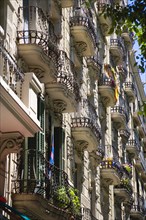 Spain, Catalonia, Barcelona, Apartment balconies.