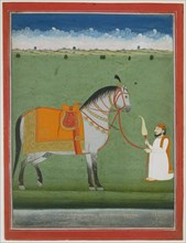 Seated Groom with Saddled Horse