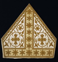 MITRE. Silk embroidered.A.W.N. Pugin. for St Augustines Ramsgate. c. 1845-50. Front view.