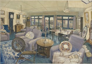 Interior of a 1930s sitting-room by Wilhelmina Palmer. England, c.1930