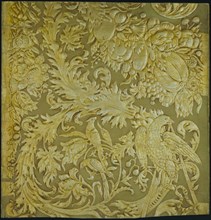 Embossed and gilded pasteboard simulating leather wallpaper;  Jeffrey & Co.;  English; Late 19th century;  Patterned with foliage, birds andf fruit;