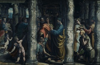 Raphael Cartoon - The Healing of The Lame Man; by Raphael (1483 - 1520); Italian (Urbino); Early 16th century.Watercolour & bodycolour.