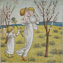 Mother and childrenKate Greenaway R.I. (1846-1901)Illustration to girls' annual publicationColour lithograph; late 19th C.
