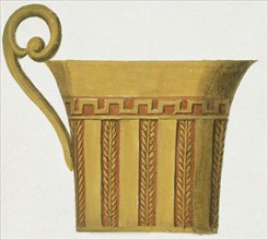 Design for a cup and bowl.  Blue or brown and gold with leaf pattern.Frenchc.1800