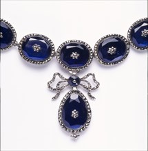 Necklace with pendant; pastes with marcasites in silvered copper; French; c.1810 - 40.