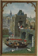 May - Boat Passing Under a Bridge; a leaf from the Calender; - verso, painting only; from a Book of Hoursby Simon Benninck (1483 - 1561);Netherlands.Originally numbered CT447 - different image.