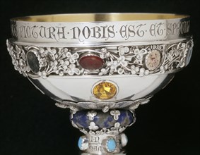The Burgess Cup; silver, parcel-gilt with semi-precious stones; London; 1863.