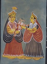 Parvati emmenant son fils Ganesh chez son père