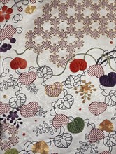 Detail of a Kimono; Hollyhocks & Snowflakes; figured silk with stencilled (kata-kanoko) & embroidered decoration; Japanese; 1750 - 1800.
