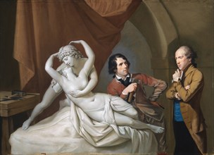 Antonio Canova in his Studio with Henry Tresham and sculpture, by Hugh Douglas Hamilton. Great Britain, 1788-89