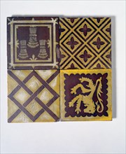 Four Floor Tiles, by A.W.N. Pugin. Stoke-on-Trent, England, 1842-44
