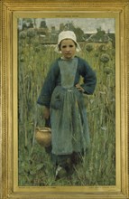 Peasant Girl Carrying a Jar, Quimperle; by Sir George Clausen (1852 - 1944); English; 1882; Oil.