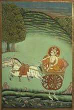 Surya The Sun God in his chariot pulled by The Seven Headed Stallion; Indian (Bundi, Rajasthan); c.1770.