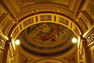 Ceramic Staircase, vaulted ceiling of first landing with dome painting. Victoria & Albert Museum, London, mid 19th century