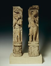 "Sculpture- Celestial figures Apsara and Ganharva (musician); Sandstone; Eastern Indian( Bhuvaneswar, Orissa); Kesari Period; c. 11th century."