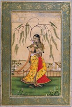 Girl holding cup & flask. Deccan, India, 18th century