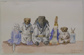 Page from an Album of Watercolours of Soft Toy Animals. England, c. 1906- 14