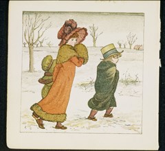 Greenaway, Girls and boy in the snow