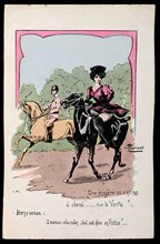 Horse Woman: a Woman Who Rides, but Not Often on Vertu, by B. Furiault. France, early 20th century