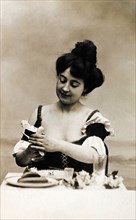 Woman peeling banana. Europe, 19th-20th century