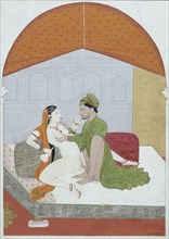 Prince and his mistress in a sexual position. Guler, Punjab Hills, India, early 19th century