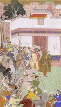 Painting from The Akbarnama of Abu`l Fazl. Mughal, 1590-98