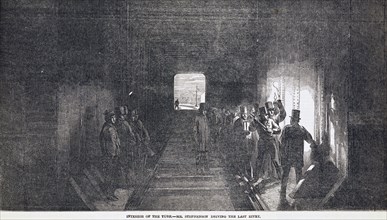 Interior of the Tube - Mr Stephenson Driving the Last Rivet. England, 1850
