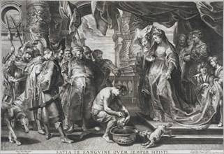 Queen Tomyras with the Head of Cyrus, by Paulus Pontius. Print engraving. England, after 1630