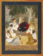 Prince and Companions. Miniature painting. India, early 17th century