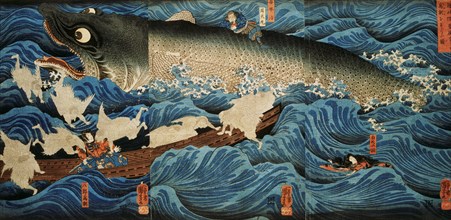The Spirit of Sanuki-in Saving Tametomo from Suicide, by Utagawa Kuniyoshi
