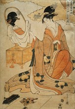 Kiyomori's Daughter Painting Her Portrait to Send to Her Mother, by Chobunsai Eishi. Japan, late 1790s