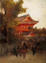Japanese Scene with Red Temple, by Sir Alfred East. Britain, 19th century