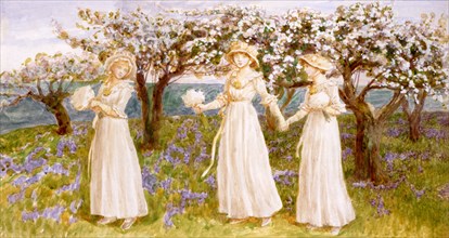 The Three Girls in White, by Kate Greenaway. England, 19th century